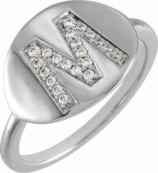 14K White Initial M 1/8 CTW Diamond Ring