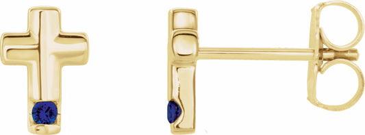 14K Yellow Blue Sapphire Cross Earrings