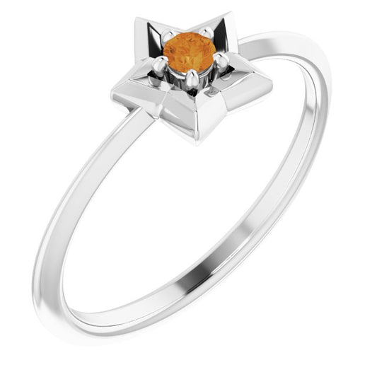 14K White 3 mm Round November Youth Star Birthstone Ring