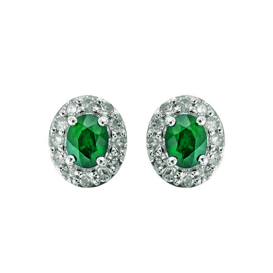 Gems One 10Kt White Gold Diamond (1/6Ctw) & Emerald (3/8 Ctw) Earring