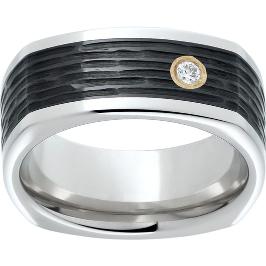 Serinium Square Band with Bark Finished Black CeramicInlay and One .06 Round Brilliant Diamond