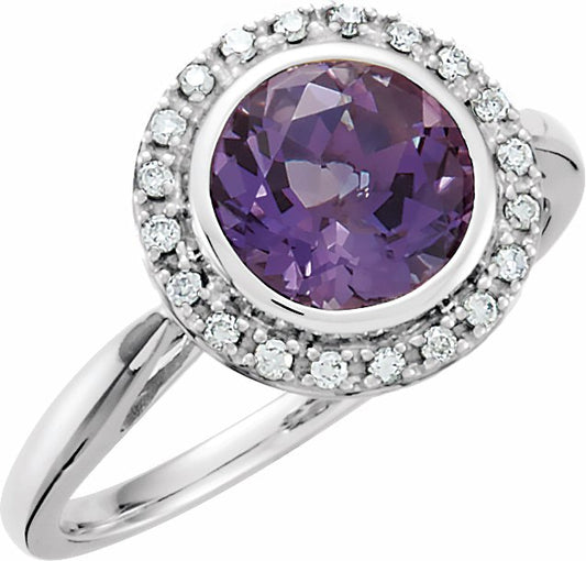14K White Amethyst & 1/8 CTW Diamond Ring