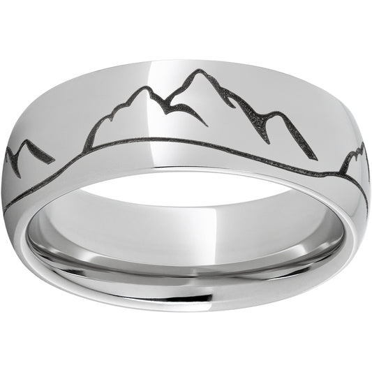 Serinium Domed Band with Mountain Range Laser Engraving