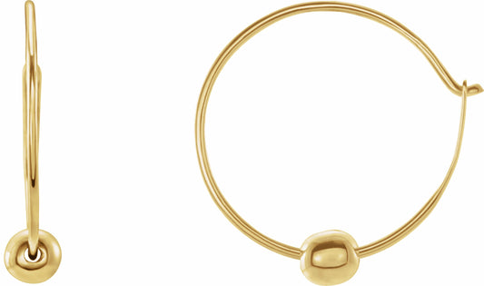 14K Yellow Youth Hoop Earrings with Bead