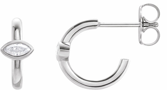 14K White 1/8 CTW Diamond Hoop Earrings