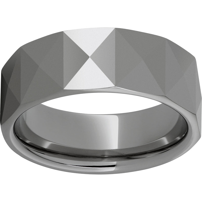 Rugged Tungsten  8mm Triangle Faceted Polished Band