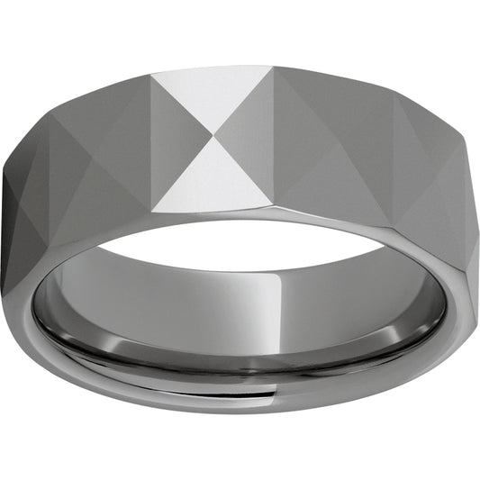 Rugged Tungsten  8mm Triangle Faceted Polished Band