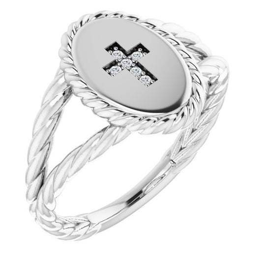 14K White .02 CTW Diamond Cross Ring