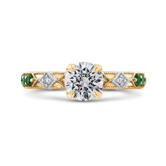 Shah Luxury 14K Two-Tone Gold Round Diamond and Green Tsavorite Engagement Ring (Semi-Mount)