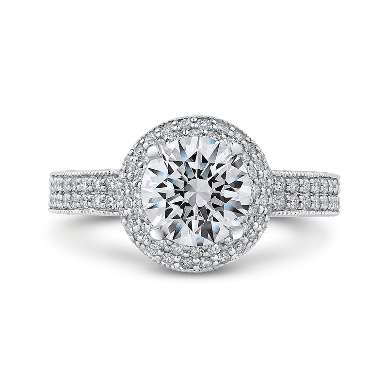 Shah Luxury Round Cut Diamond Engagement Ring In 14K White Gold (Semi-Mount)