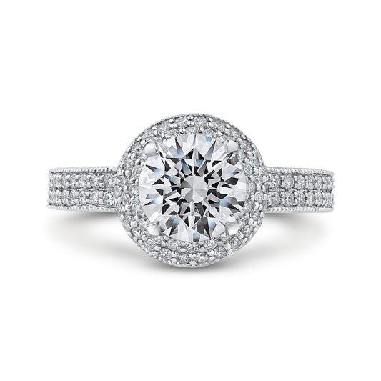 Shah Luxury Round Cut Diamond Engagement Ring In 14K White Gold (Semi-Mount)