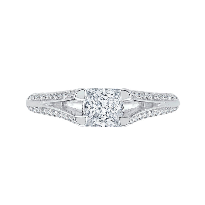 Shah Luxury 14K White Gold Princess Diamond Engagement Ring with Split Shank (Semi-Mount)