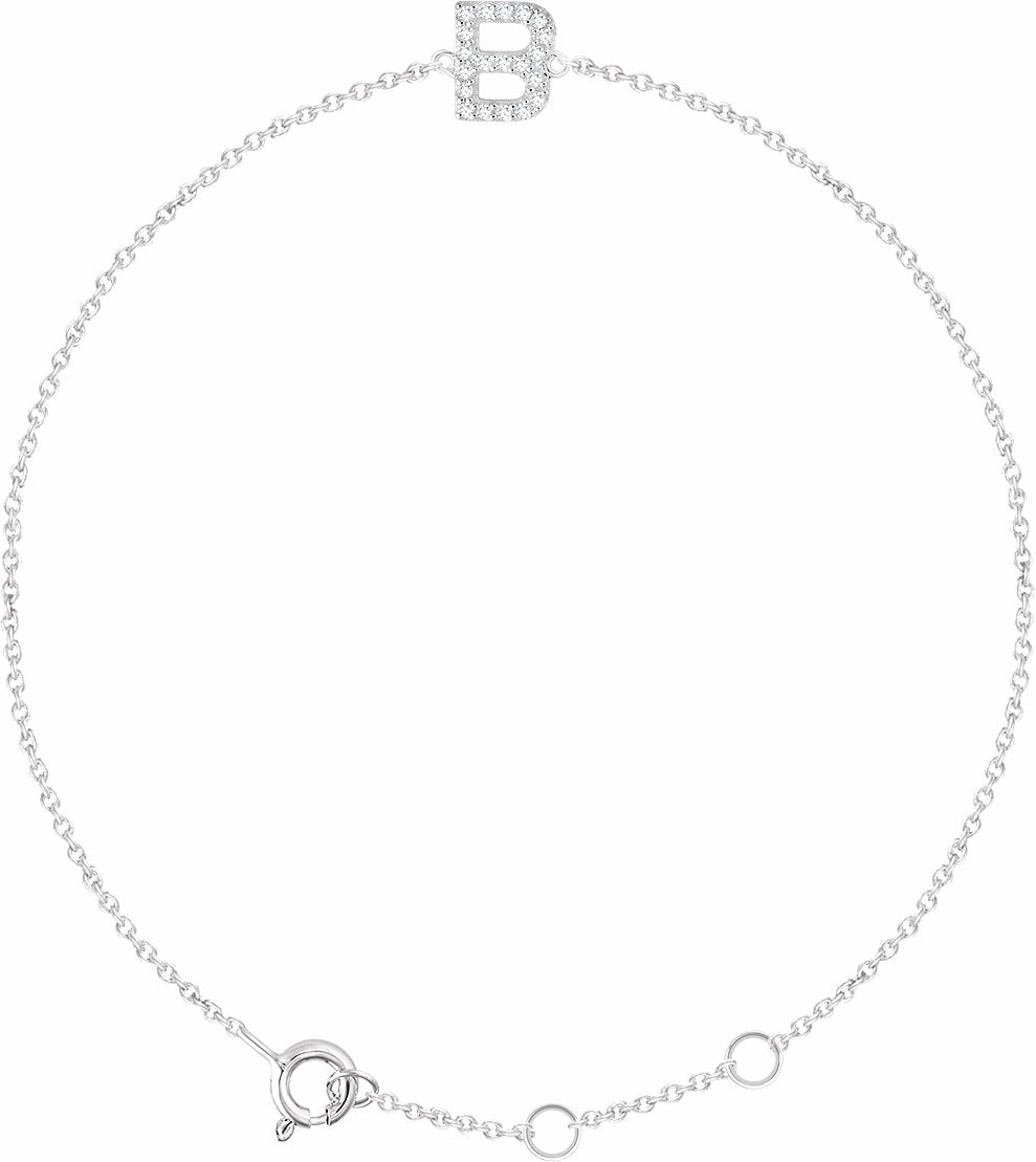 14K White .07 CTW Diamond Initial B 6-7 Bracelet