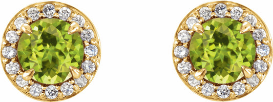 14K Yellow 5 mm Round Peridot & 1/8 CTW Diamond Earrings