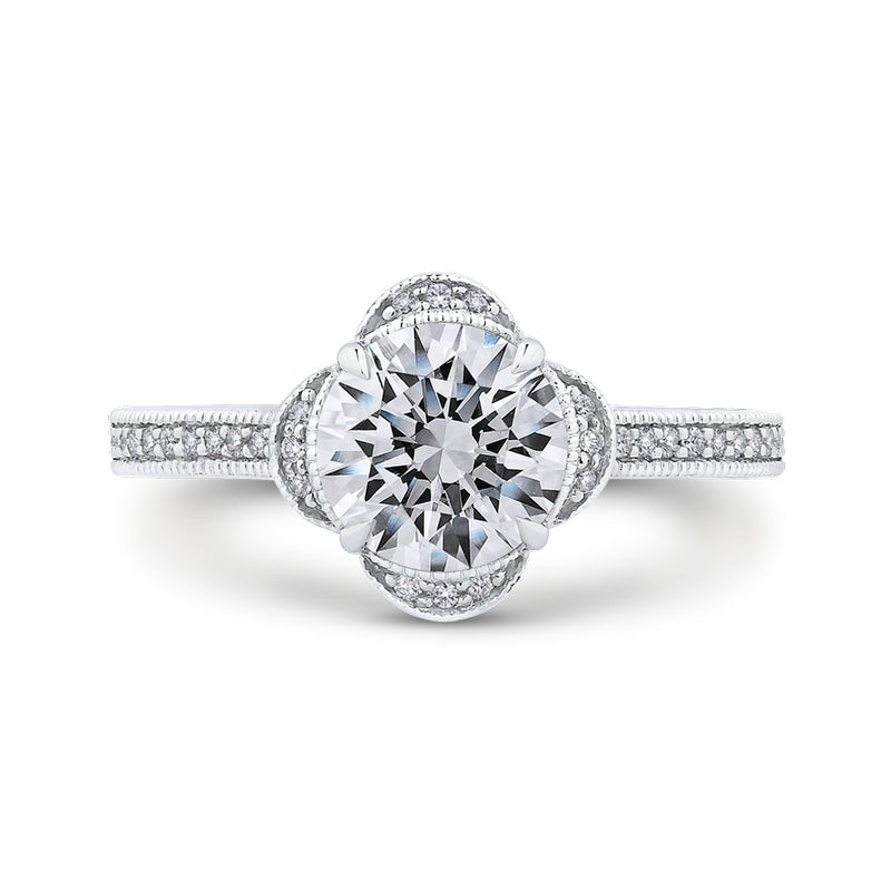 Shah Luxury 14K White Gold Round Diamond Halo Engagement Ring (Semi-Mount)