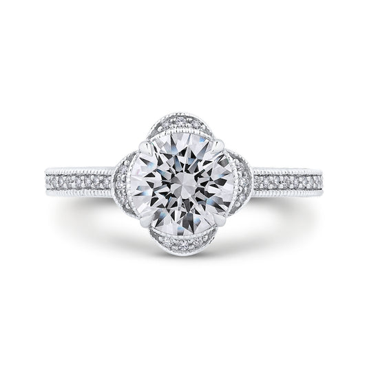 Shah Luxury 14K White Gold Round Diamond Halo Engagement Ring (Semi-Mount)
