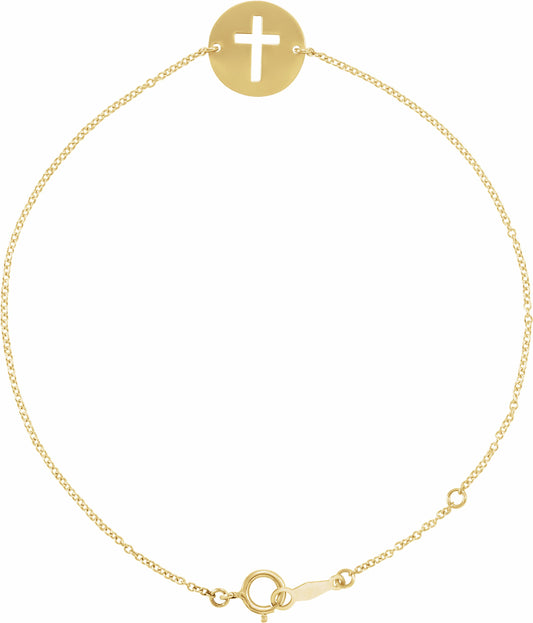 14K Yellow Pierced Cross Disc 7-8 Bracelet