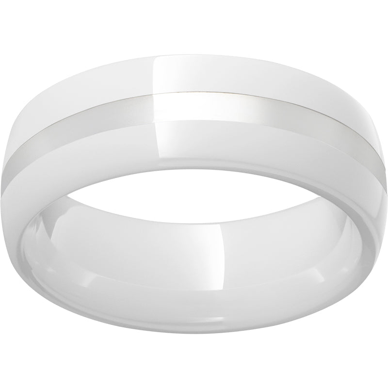 White Diamond CeramicDomed Ring with a 2mm Sterling Silver Inlay