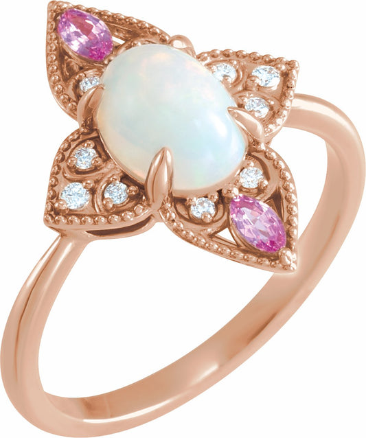 14K Rose Ethiopian Opal, Pink Sapphire & .05 CTW Diamond Vintage-Inspired Ring