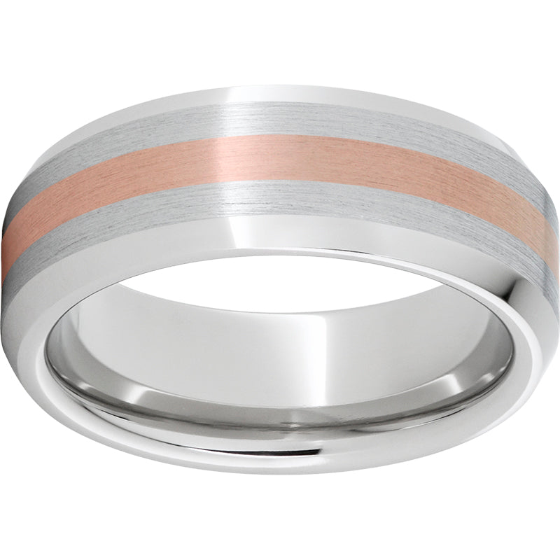 Serinium Beveled Edge Band with 2mm 14K Rose Gold Inlay and Satin Finish