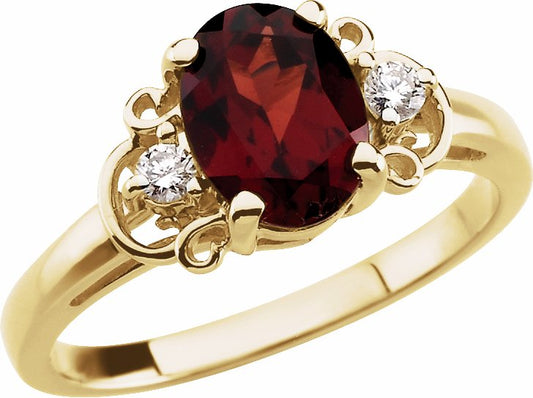 14K Yellow Mozambique Garnet & .06 CTW Diamond Accented Ring