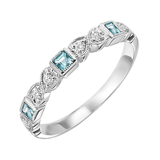 Gems One 10Kt White Gold Diamond (1/10Ctw) & Aquamarine (1/6 Ctw) Ring