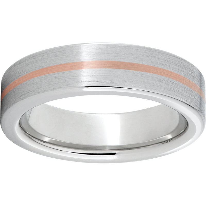 Serinium Pipe Cut Band with 1mm 14K Rose Gold Inlay