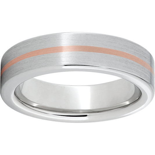 Serinium Pipe Cut Band with 1mm 14K Rose Gold Inlay