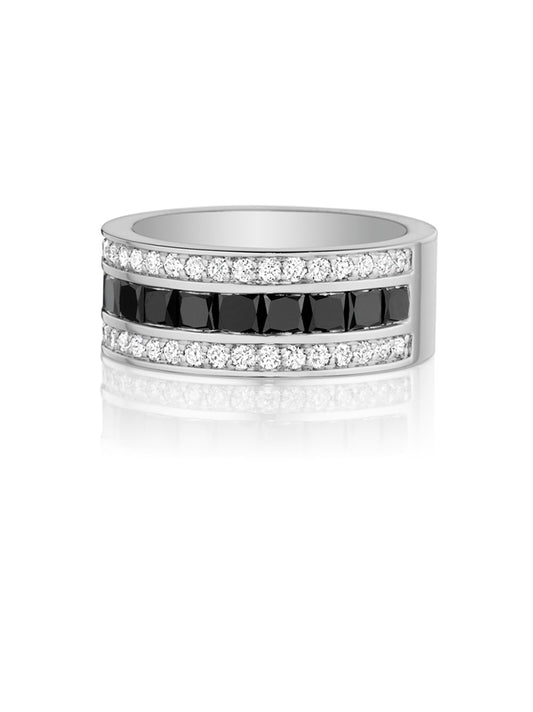 Henri Daussi 9mm Men's Wedding Band MB14 14k Gold White B 2.60 Ctw., W 0.75 Ctw. Black Diamond, White Diamond