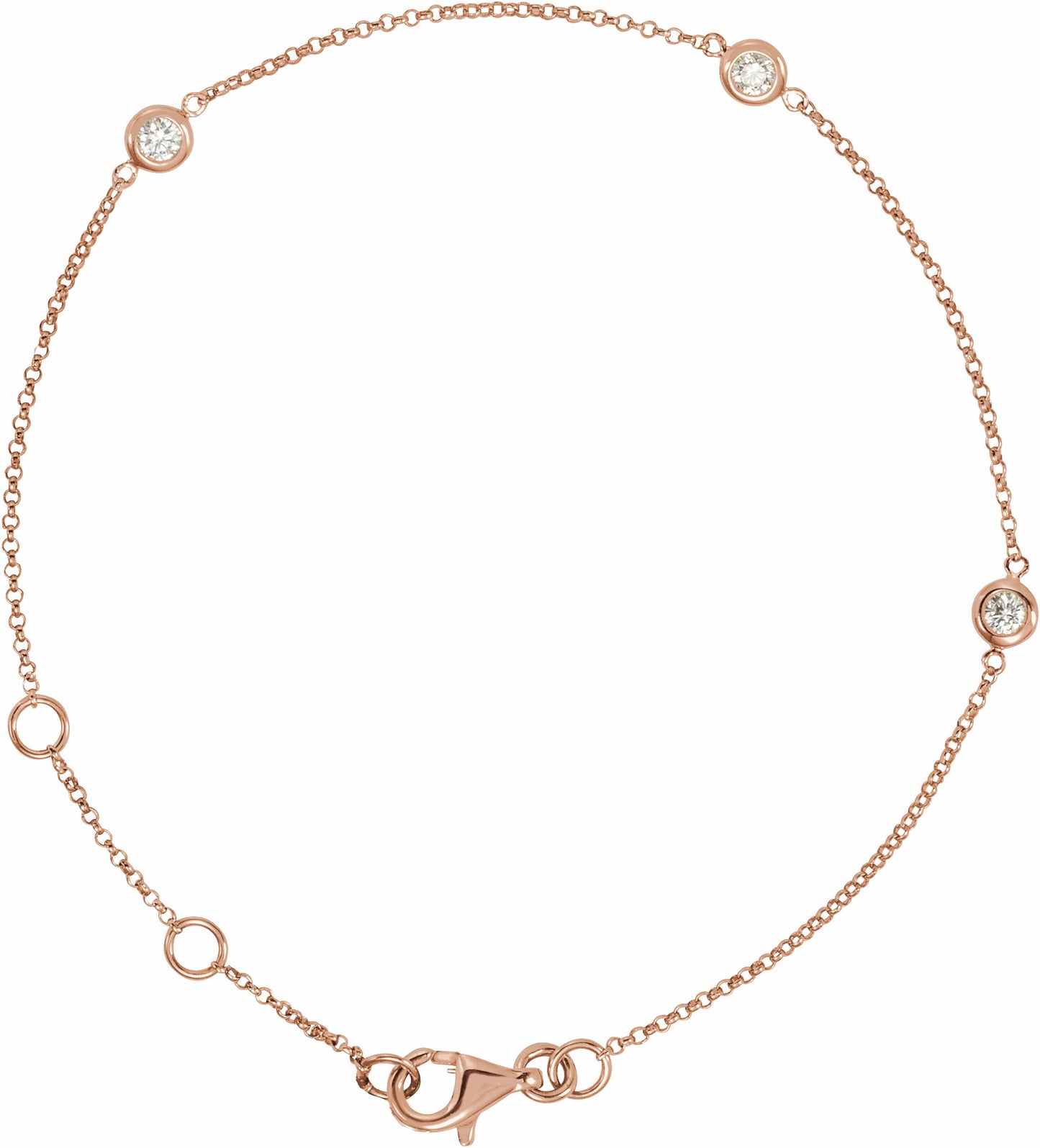 14K Rose 1/6 CTW Diamond Bezel-Set 3-Station 5 1/2-7 Bracelet