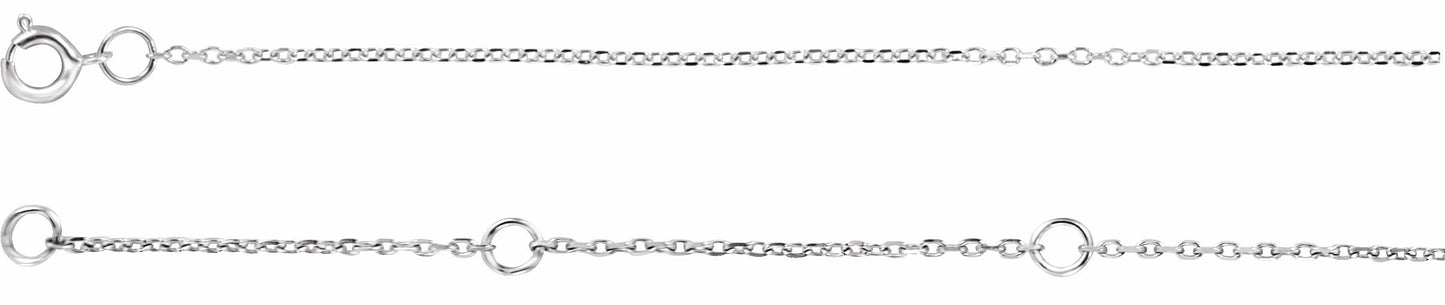 14K White 1 mm Adjustable Diamond-Cut Cable Chain 6 1/2-7 1/2 Bracelet