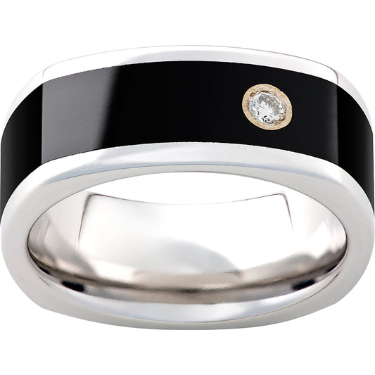 Serinium Square Band with Black CeramicInlay and One .06 Round Brilliant Diamond