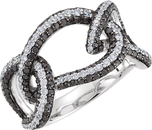 14K White 1 5/8 CTW Black & White Diamond Interlocking Ring