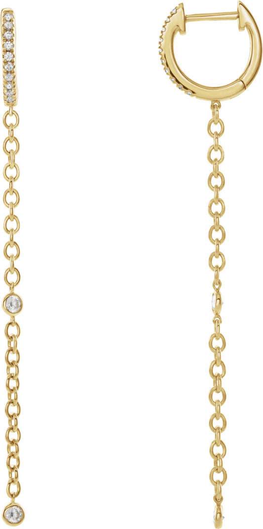 14K Yellow 1/4 CTW Diamond Hinged Hoop Chain Earrings