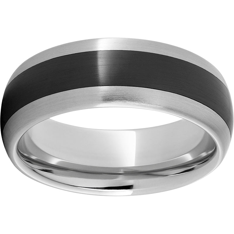 Serinium Domed Band with Black CeramicInlay and Satin Finish