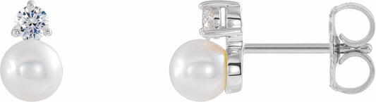 14K White Freshwater Cultured Pearl & 1/5 CTW Diamond Earrings