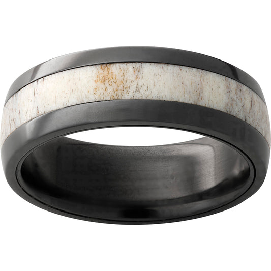 Black Zirconium Domed Band with Antler Inaly