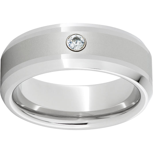 Serinium Beveled Edge Band with 4mm Laser Satin Center and 6 Point Diamond
