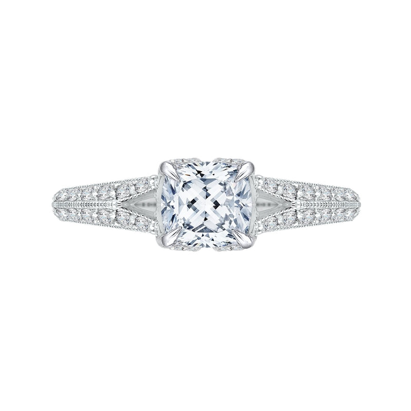 Shah Luxury 14K White Gold Cushion Diamond Engagement Ring with Split Shank (Semi-Mount)