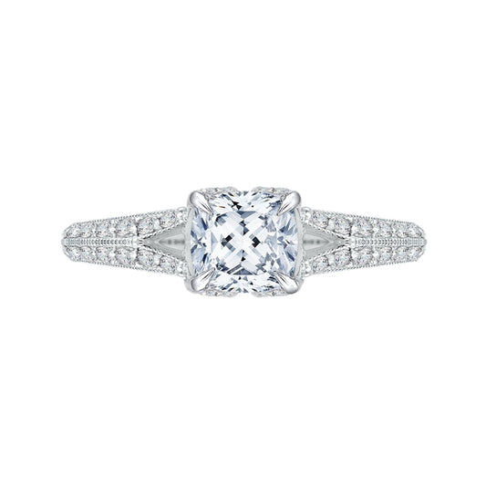 Shah Luxury 14K White Gold Cushion Diamond Engagement Ring with Split Shank (Semi-Mount)