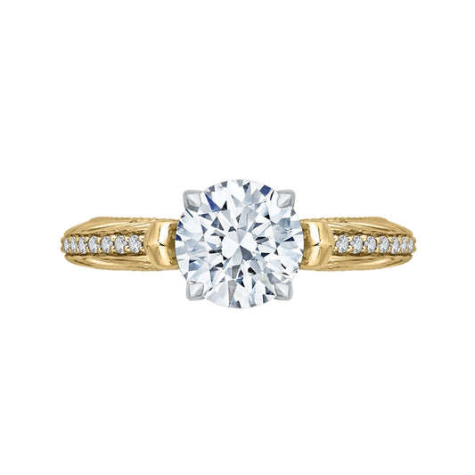 Shah Luxury 14K Two-Tone Gold Round Diamond Engagement Ring (Semi-Mount)