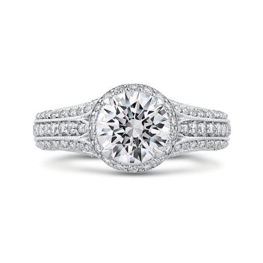 Shah Luxury 14K White Gold Round Diamond Engagement Ring with Split Shank (Semi-Mount)