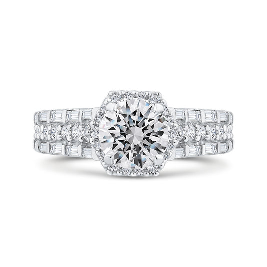 Shah Luxury 14K White Gold Three Row Round Diamond Halo Engagement Ring (Semi-Mount)