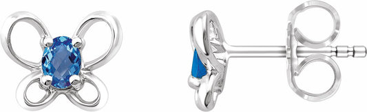 14K White 4x3 mm Oval December Youth Butterfly Birthstone Earrings