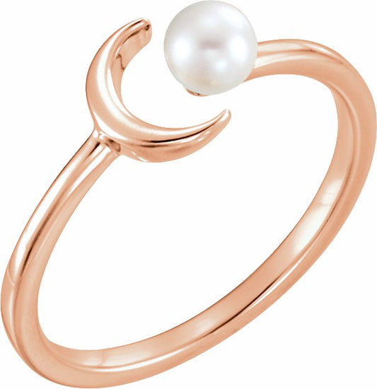 14K Rose Cultured Freshwater Pearl Crescent Moon Ring