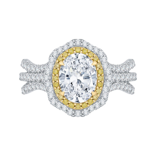 Shah Luxury 14K Two-Tone Gold Oval Diamond Double Halo Vintage Engagement Ring (Semi-Mount)