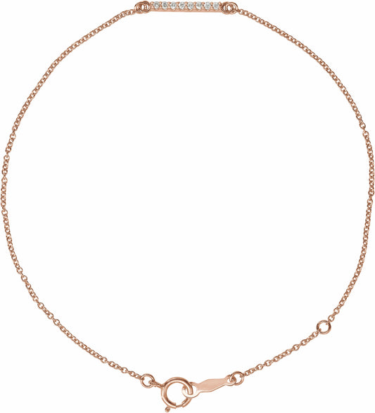 14K Rose .07 CTW Diamond Bar 6 1/2-71/2 Bracelet