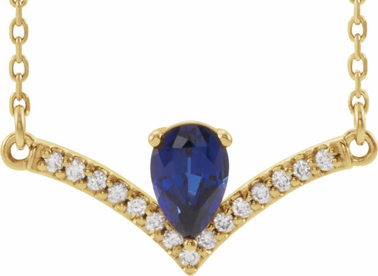 14K Yellow Blue Sapphire & .06 CTW Diamond 18 Necklace