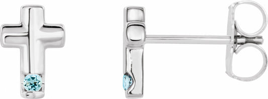 14K White Aquamarine Cross Earrings