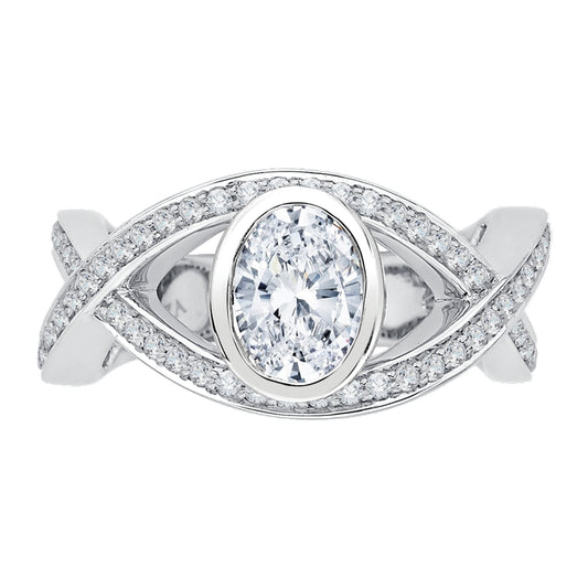 Shah Luxury Oval Diamond Engagement Ring In 14K White Gold with Split Shank (Semi-Mount)